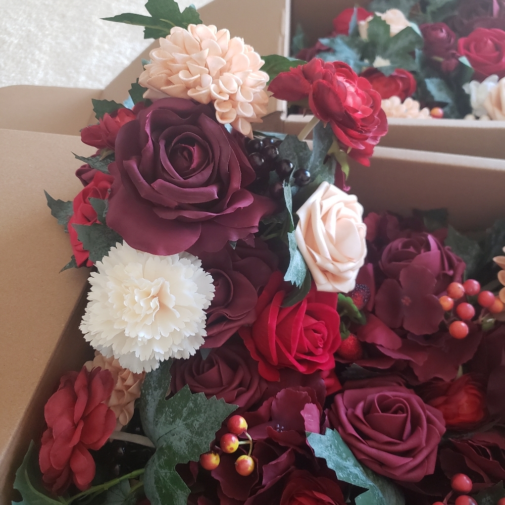 Elegant Floral Arrangements with Burgundy Red and Cream Roses